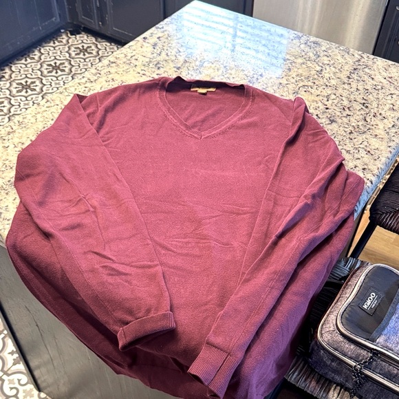 Classic V-Neck Sweater for Men in Rich Burgundy - Picture 1 of 4